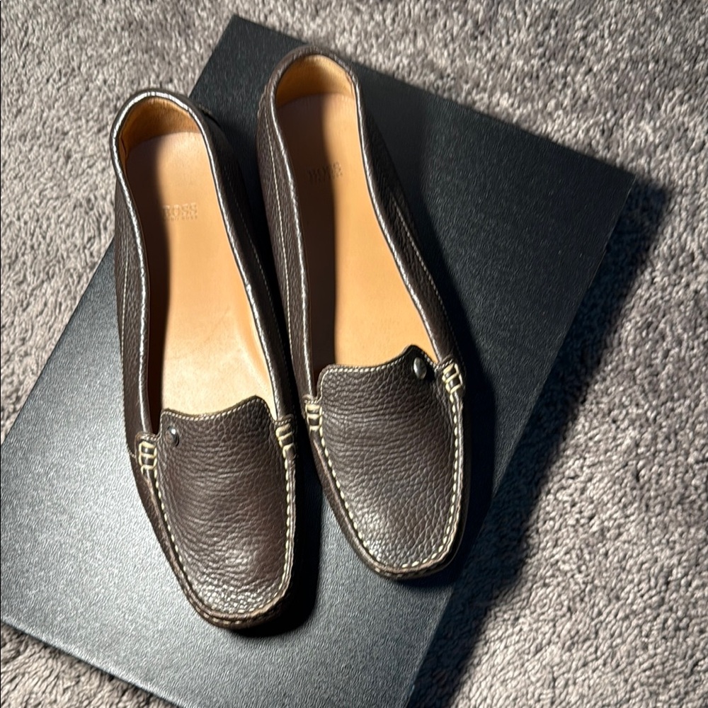 Hugo Boss Brown Leather Slip-On Loafers